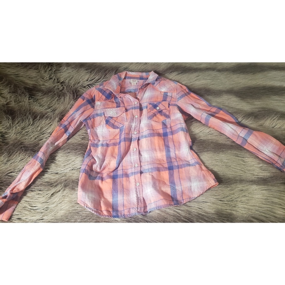 Peach and blue plaid Mossimo button up.